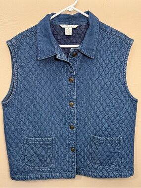 Vintage 90s PTNY Quilted Blue Denim Button-Up Vest 100% cotton Size XL